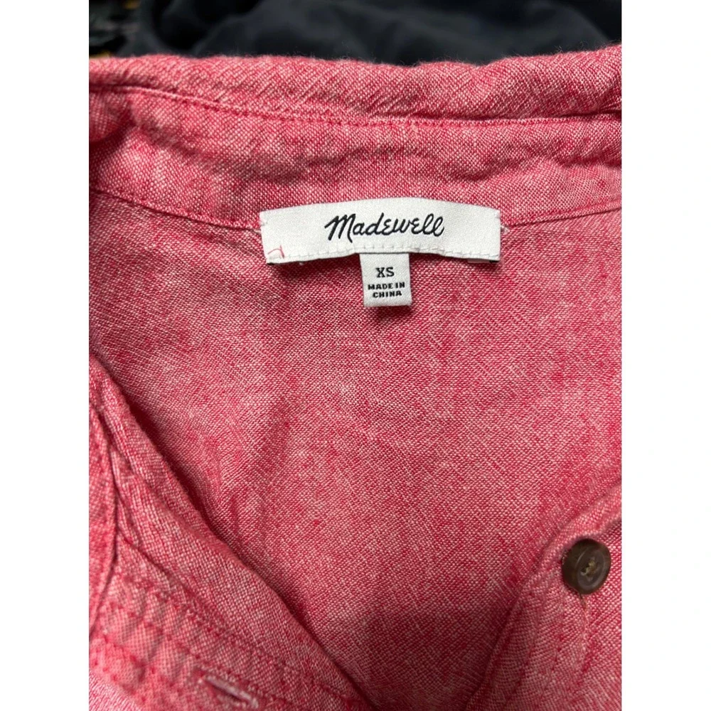 Madewell Red Linen Blend Central Shirt Short Sleeve Button Down XS Pocket Boxy